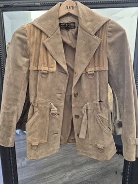 Vintage Brown Leather Jacket with Corduroy Yoke